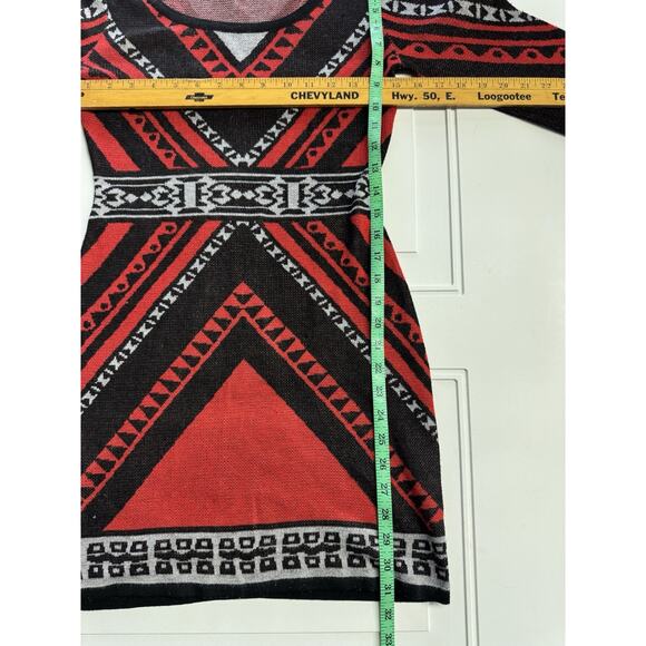 Flying Tomato XS Sweater Mini Dress Black Red Boho Aztec Tribal Bodycon - Picture 4 of 5
